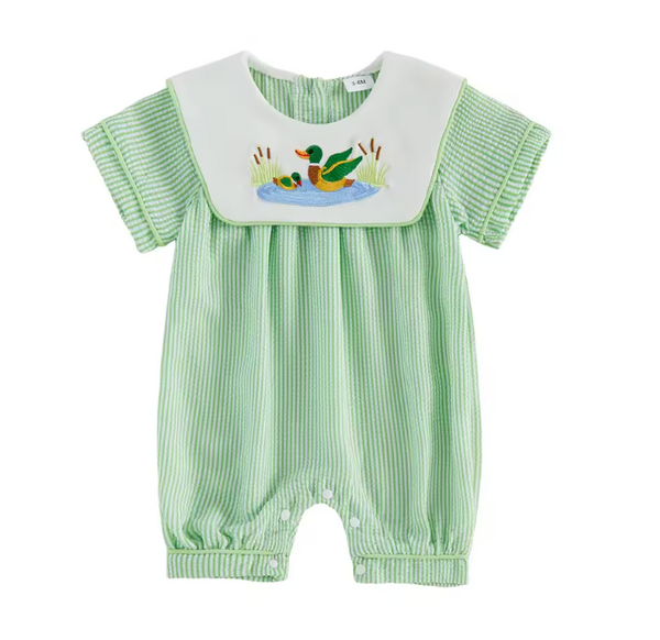 Smocked Shorts Romper | Ducks Stripe - PREORDER