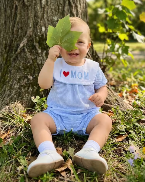 Smocked Shorts Romper | I Love Mom Stripe - PREORDER