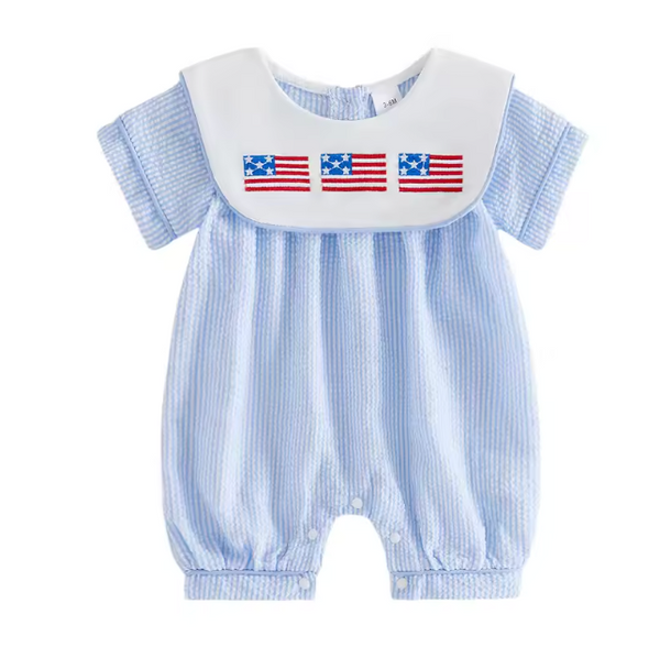 Smocked Shorts Romper | USA Flag Stripe - PREORDER