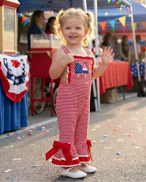 Waffle Ruffle Bells Jumpsuit | Red Striped USA Popsicle - PREORDER
