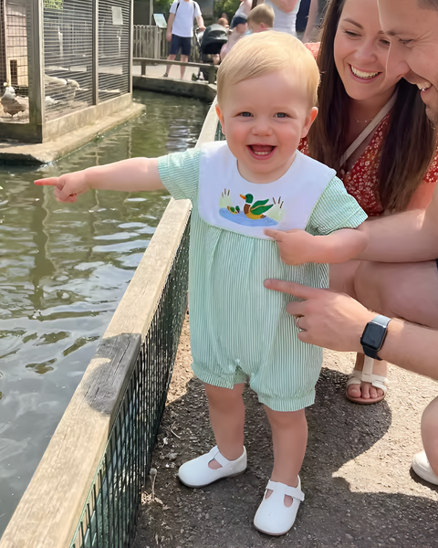 Smocked Shorts Romper | Ducks Stripe - PREORDER