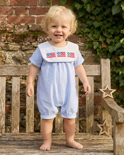 Smocked Shorts Romper | USA Flag Stripe - PREORDER