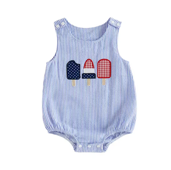 Smocked Bubble Romper | USA Popsicle Stripe - PREORDER
