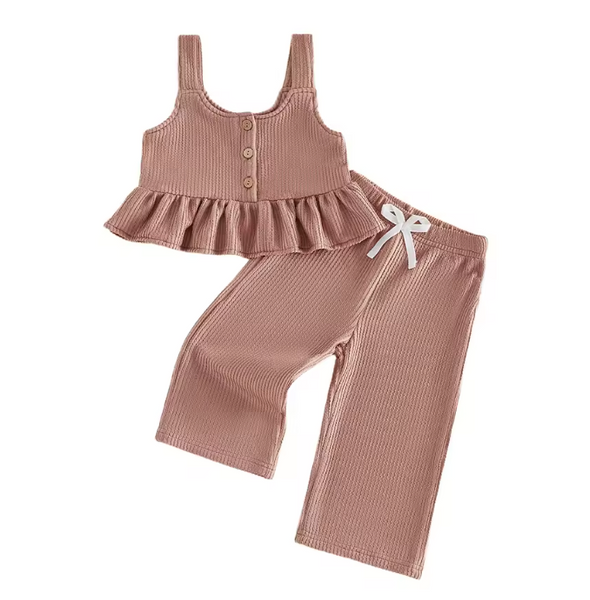 Ribbed Top & Pants Set | Tan - PREORDER