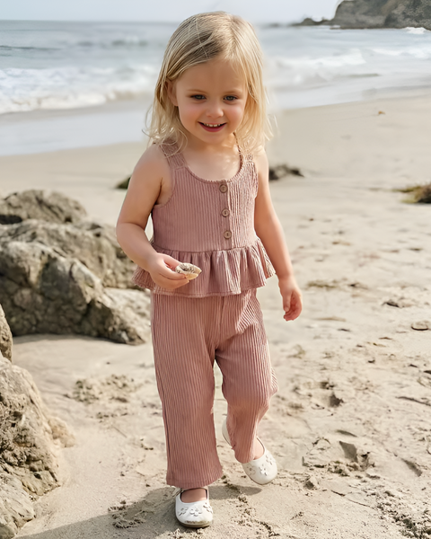 Ribbed Top & Pants Set | Tan - PREORDER