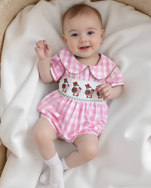Smocked Collar Romper | Gingham Duck - PREORDER