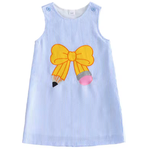 Smocked Dress | Blue Pencil Bow Stripe - PREORDER