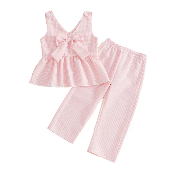 Bow Top & Pants Set | Pink Gingham - PREORDER