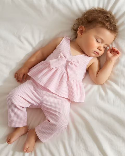 Bow Top & Pants Set | Pink Gingham - PREORDER