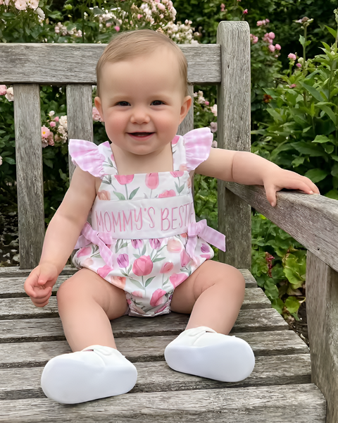 Smocked Bows Romper | Mommys Bestie Floral Gingham - PREORDER