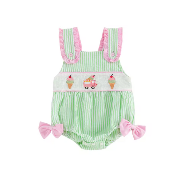 Smocked Tank Romper | Ice Cream Stripe - PREORDER