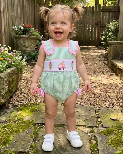 Smocked Tank Romper | Ice Cream Stripe - PREORDER