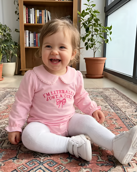 Smocked Collar Long Romper | Pink Im literally just a Girl - PREORDER