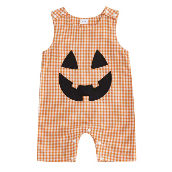 Smocked Tank Shorts Romper | Jack-o-Lantern Gingham - PREORDER