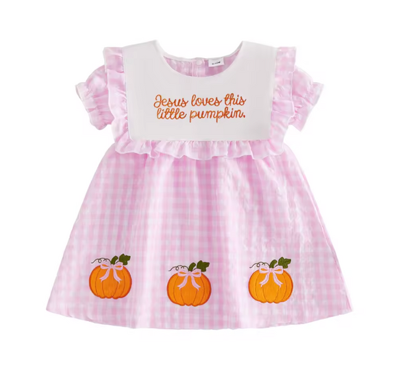 Smocked Dress | Jesus loves this little Pumpkin Gingham - PREORDER