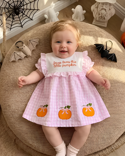 Smocked Dress | Jesus loves this little Pumpkin Gingham - PREORDER