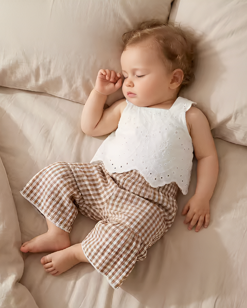 Top & Wide Leg Pants Set | Brown Lace Gingham - PREORDER