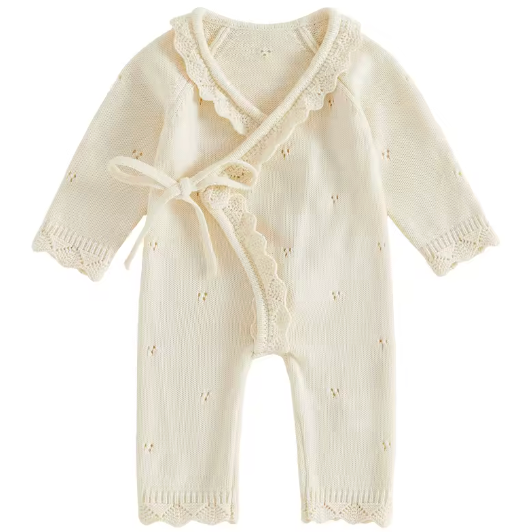 Pointelle Knit Pants Romper | Off White - PREORDER