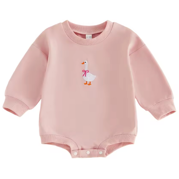 Embroidered Long Bubble Romper | Pink Miss Goose - PREORDER