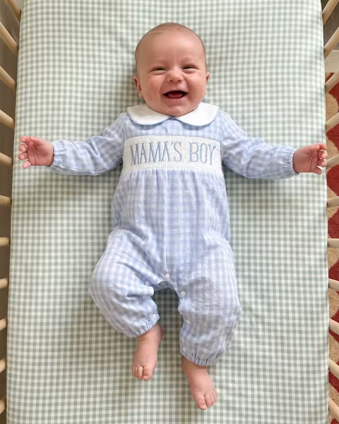 Smocked Long Collar Romper | Mamas Boy Blue - PREORDER