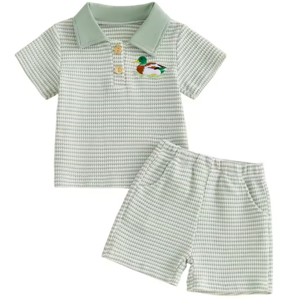 Waffle Collar Top & Shorts Set | Duck Stripe - PREORDER