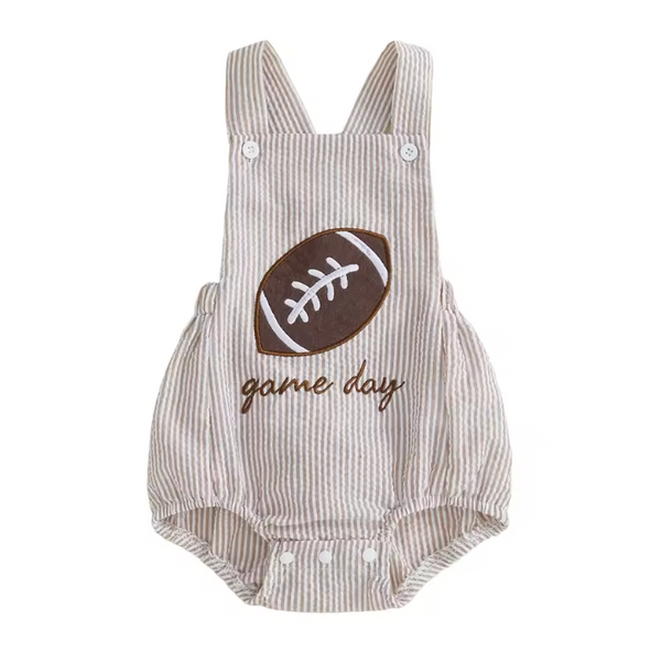 Smocked Romper | Game Day Football Stripe - PREORDER