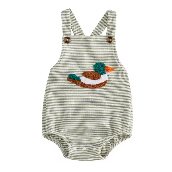 Waffle Smocked Romper | Duck Stripe - PREORDER