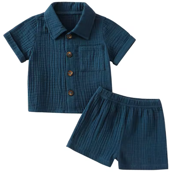 Muslin Collar Top & Shorts Set | Dark Blue - PREORDER