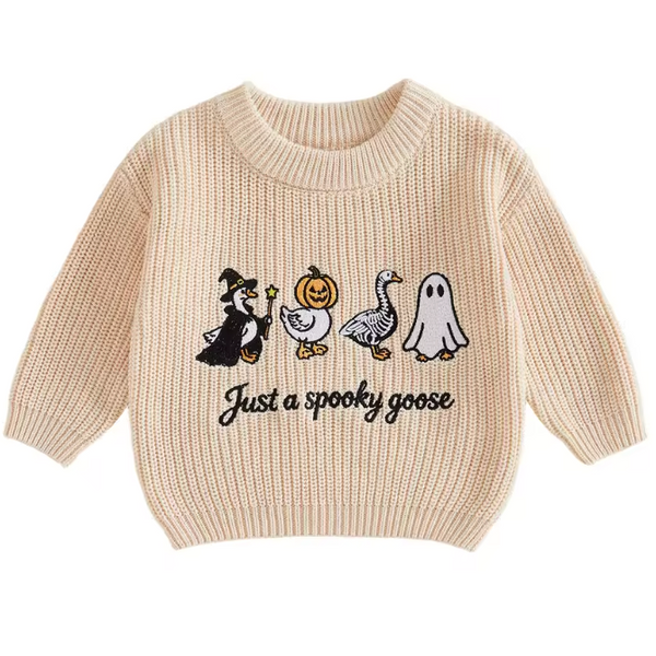 Embroidered Chunky Knit Sweater | Just a Spooky Goose - PREORDER