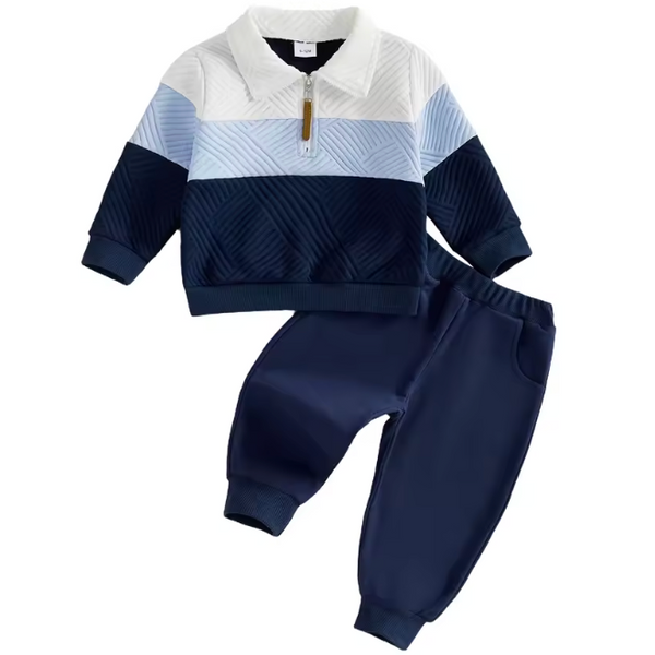 Textured Collar Zip Jogger Set | Blue - PREORDER