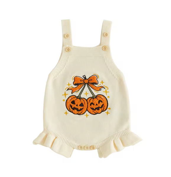 Knit Tank Sweater Ruffle Romper | Spooky Pumpkin Cherry - PREORDER