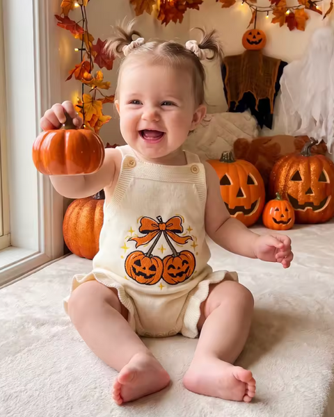 Knit Tank Sweater Ruffle Romper | Spooky Pumpkin Cherry - PREORDER