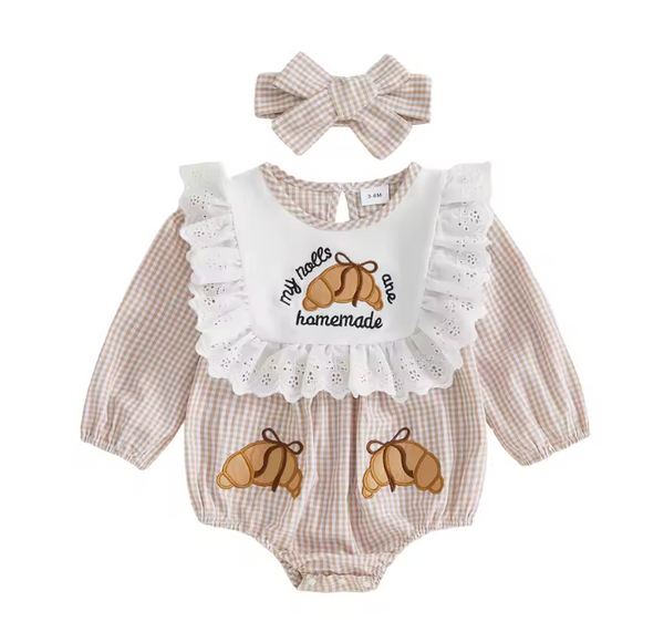Smocked Long Romper | My Rolls are Homemade Lace Gingham - PREORDER