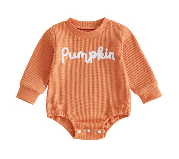 Waffle Bubble Long Romper | Orange Pumpkin - PREORDER