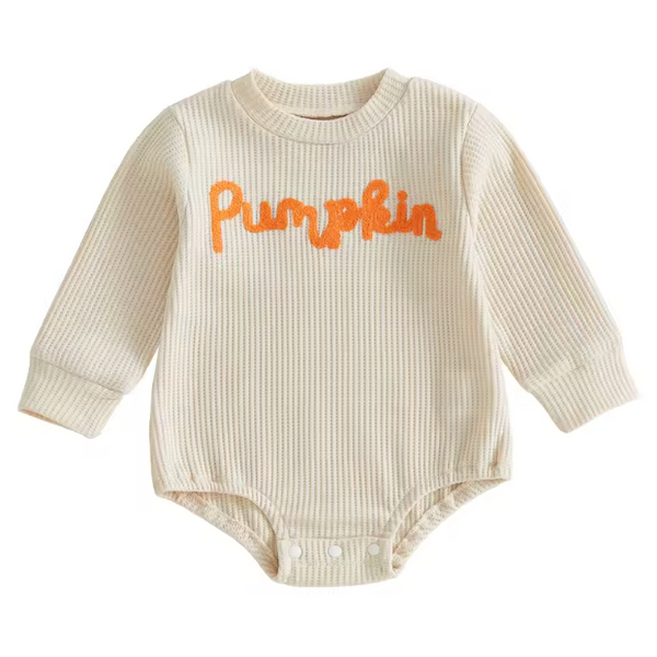 Waffle Bubble Long Romper | Beige Pumpkin - PREORDER