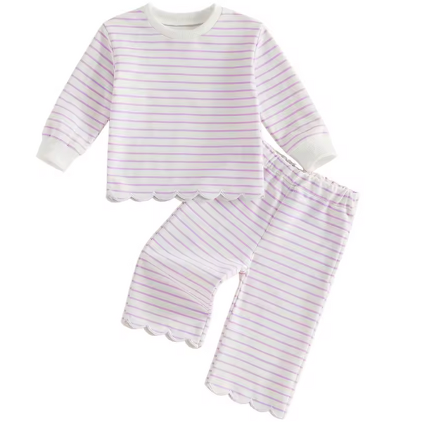 Scalloped Top & Pants Set | Purple Stripe - PREORDER