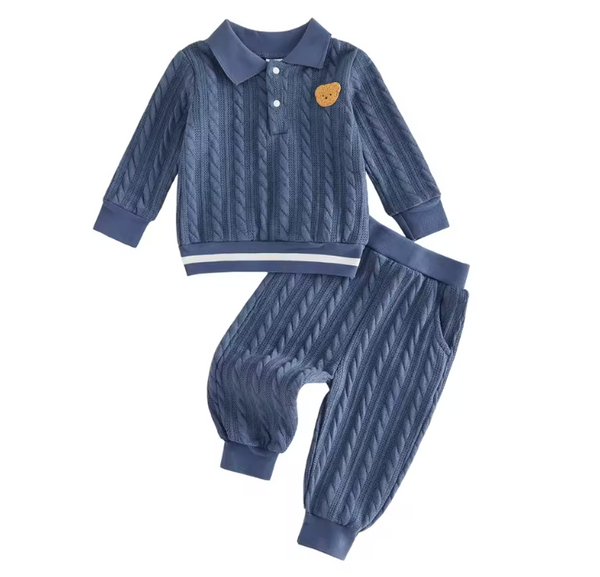 Textured Collar Jogger Set | Blue Bear - PREORDER