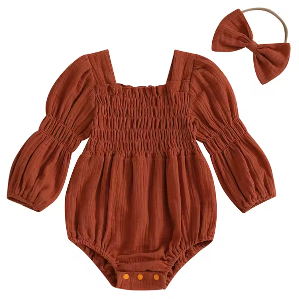 Muslin Bubble Sleeve Romper | Burnt Orange - PREORDER