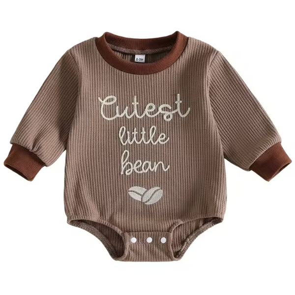 Embroidered Waffle Bubble Long Romper | Cutest Little Bean - PREORDER