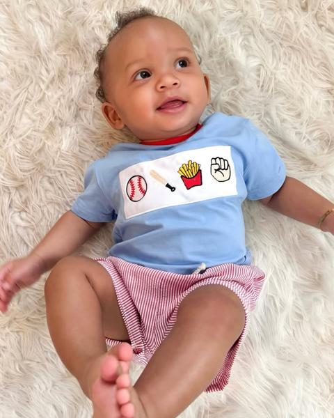 Embroidered Top & Shorts Set | Baseball Season Stripe - PREORDER