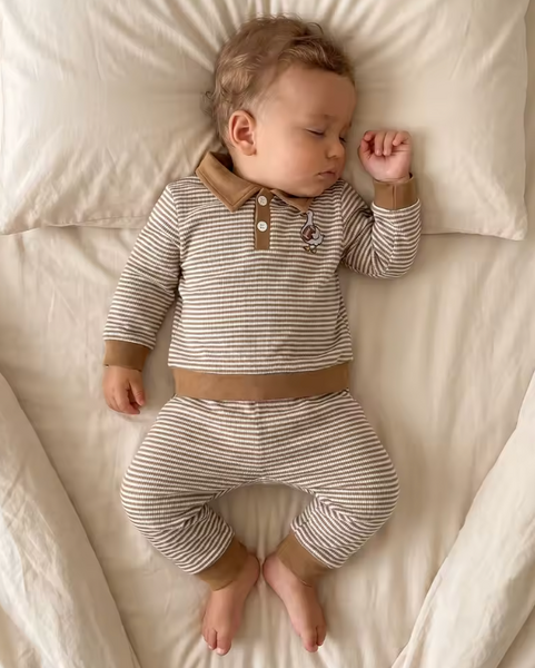 Embroidered Waffle Collar Top & Pants Set | Football Goose Stripe - PREORDER