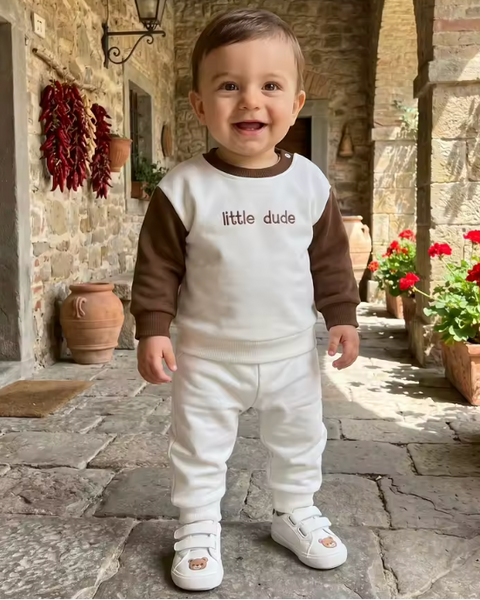 Embroidered Two Tone Jogger Fleece Set | Brown Little Dude - PREORDER