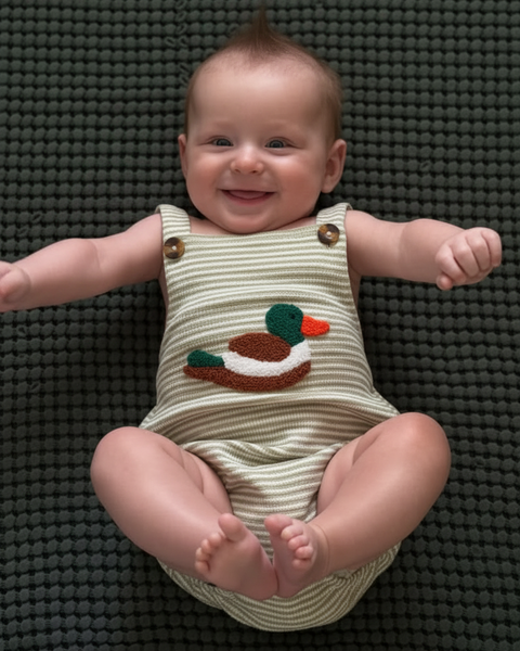 Waffle Smocked Romper | Duck Stripe - PREORDER
