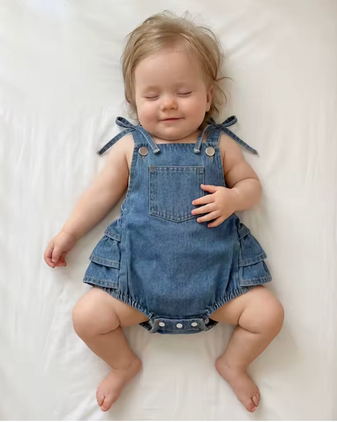 Ruffle Romper | Denim - PREORDER