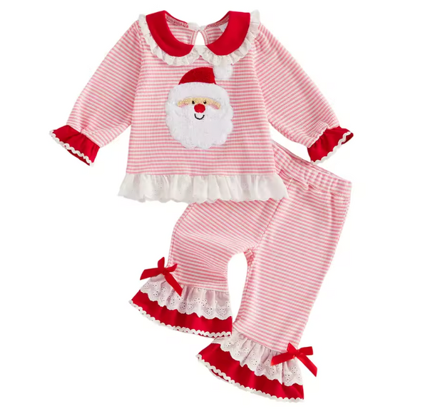Smocked Waffle Top & Flare Pants Set | Santa Stripes - PREORDER