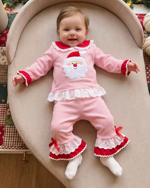 Smocked Waffle Top & Flare Pants Set | Santa Stripes - PREORDER