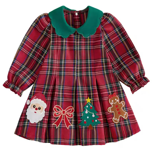 Embroidered Smocked Long Dress | Christmas Plaid - PREORDER