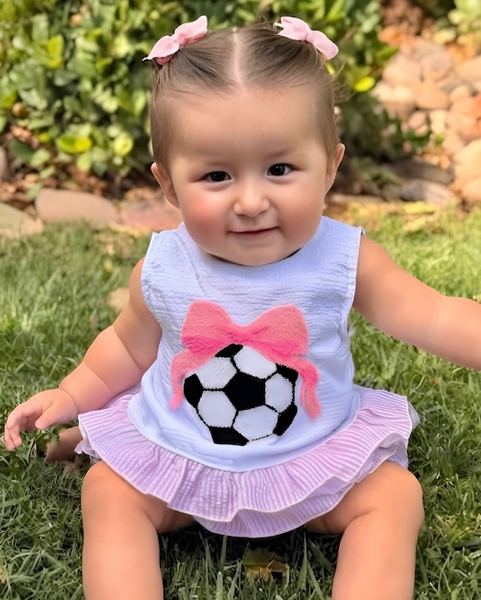 Smocked Ruffle Tank & Shorts Set | Soccer Ball Bow - PREORDER