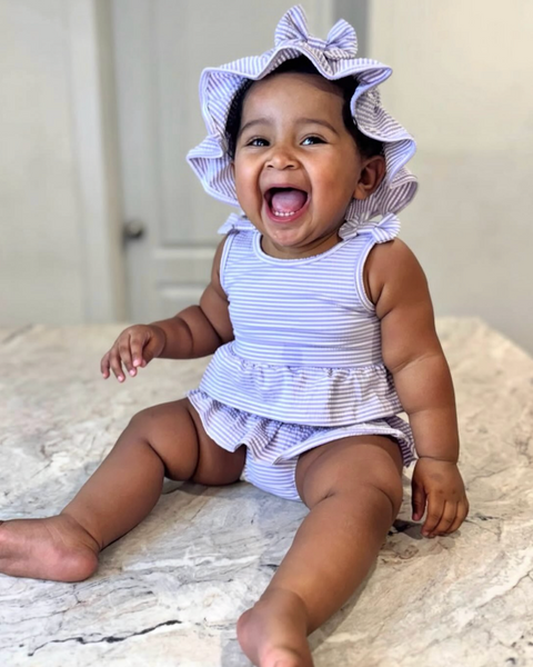 Smocked Two Piece Swimsuit Set | Purple Stripe - PREORDER