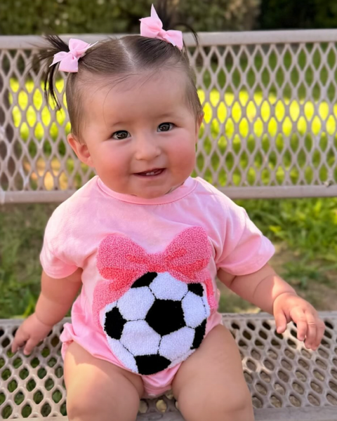 Bubble Romper | Pink Soccer Ball Bow - PREORDER